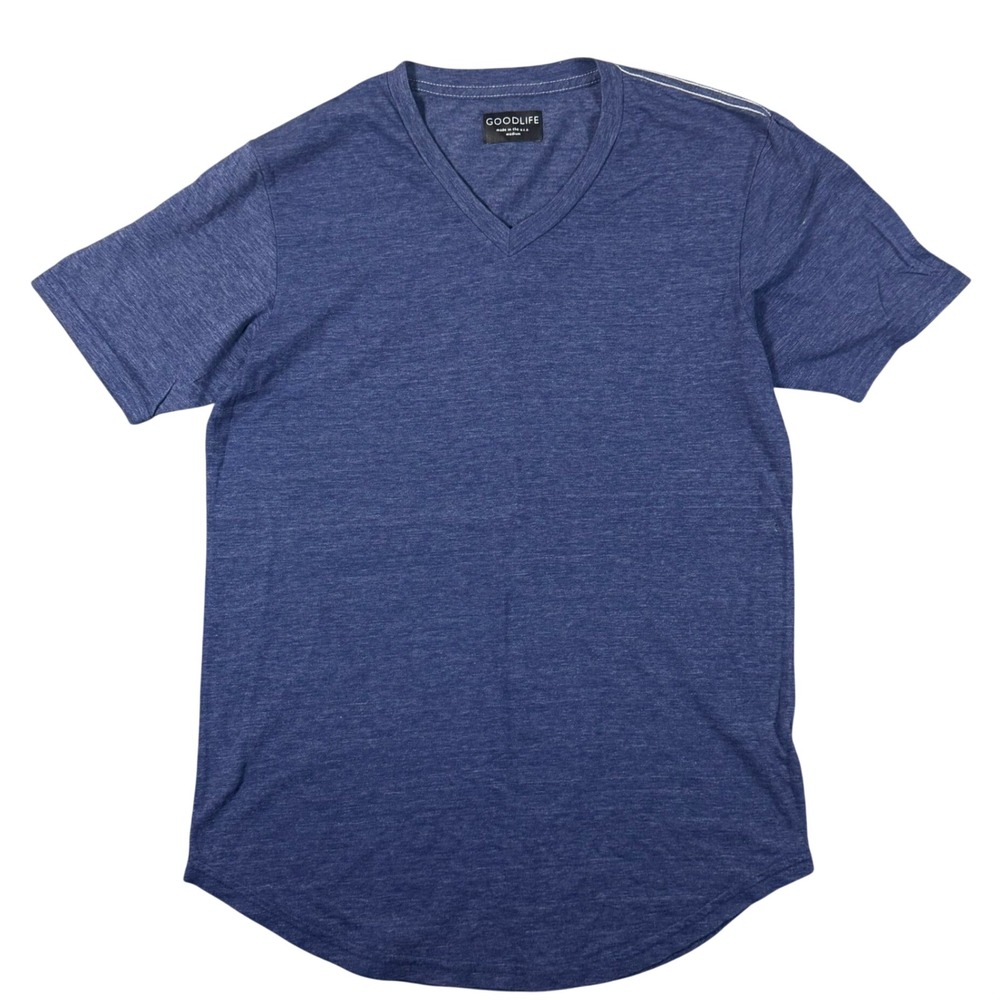 Goodlife T-Shirt Mens Medium Blue V-Neck Curved Hem Tri-Blend Made in USA
